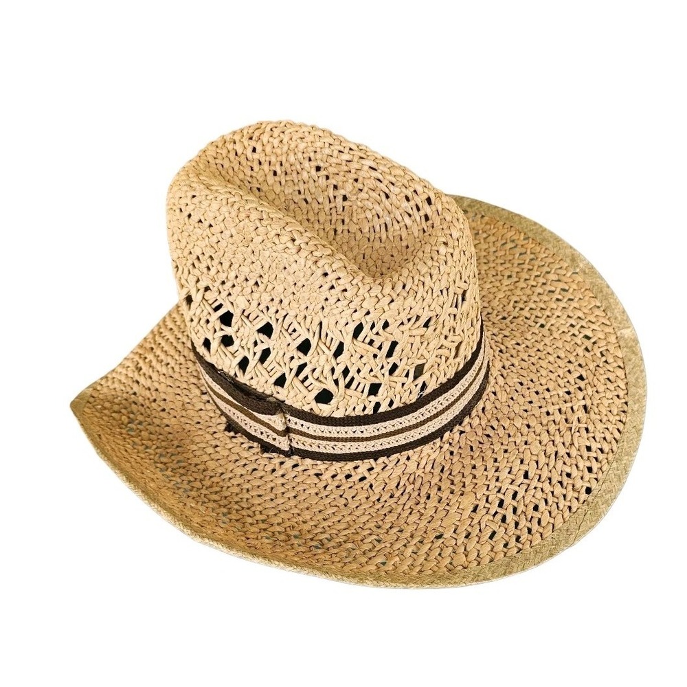 Eddy Bros Ventilated Straw Western Cowboy‎ Hat Decorative Band Unisex Size 7